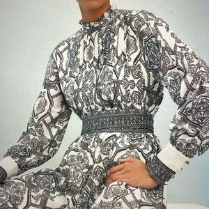 Marie Oliver Catie opal medallion print silk midi dress sz M